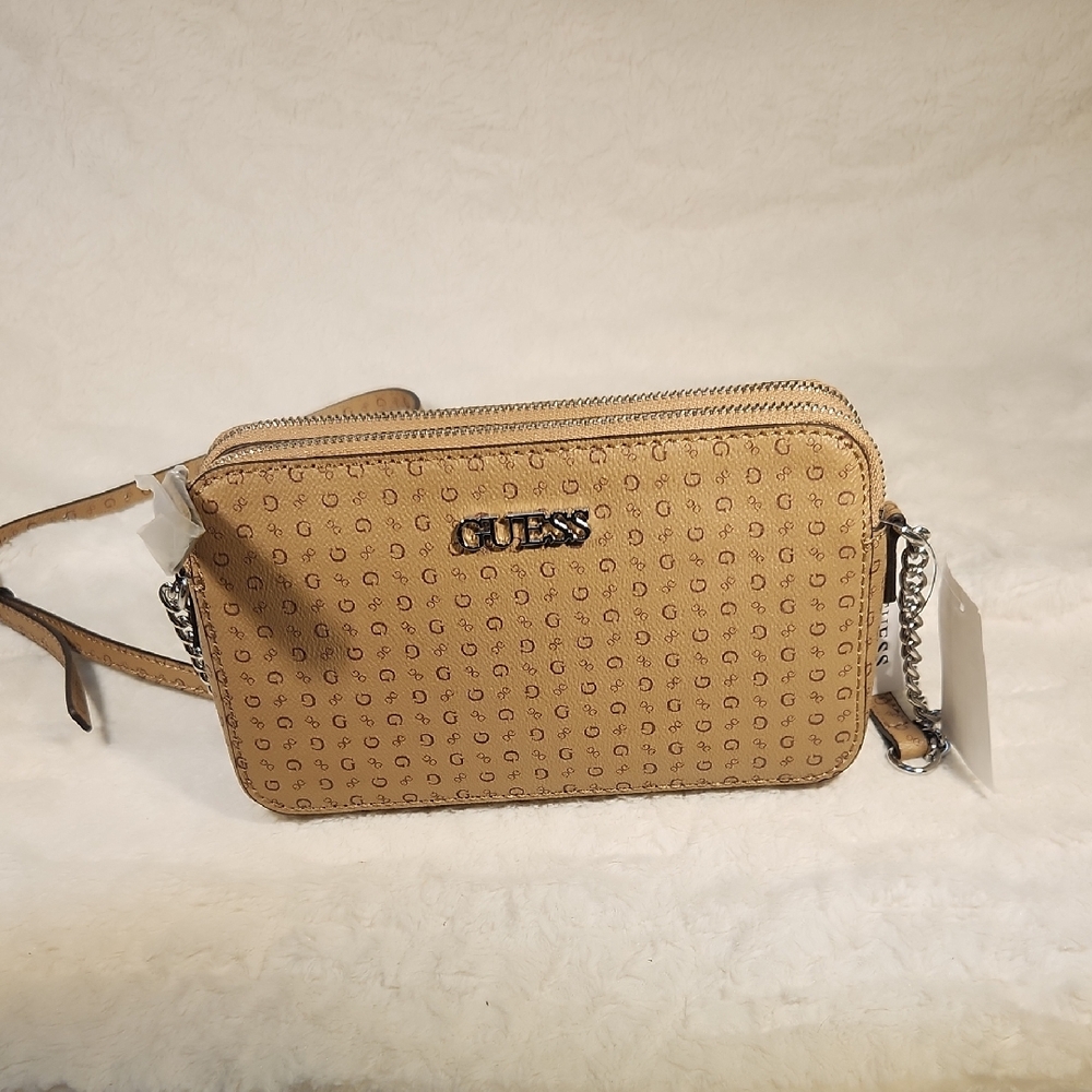 Guess Beige Crossbody Bag with Chain Detail